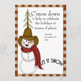 Invitación Navidad lindo del muñeco de nieve del vaquero del