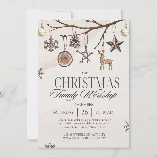 Invitación Navidad marrón crema vintage (Anverso)