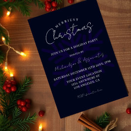 Invitación Navidad más alegre copo de nieve azul marino fiest