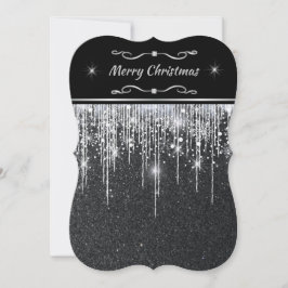 Invitación Navidad minimalista brillante en negro y plata