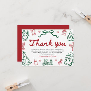 Invitación Navidad moderna dibujada a mano roja verde inviern