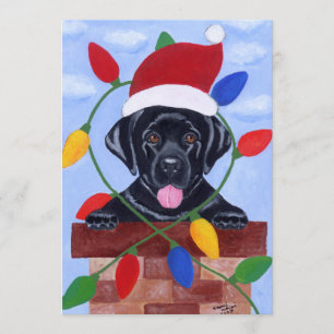 Invitación Navidad negro de Santa del perrito de Labrador