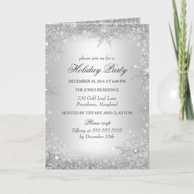 Invitación Navidad Plata Bosque de Ensueño Invernal (Anverso)