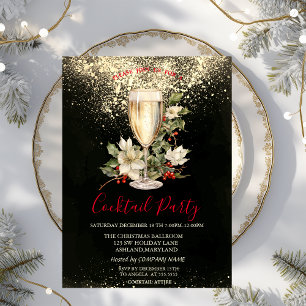 Invitación Navidad Poinsettia Blanca Berry Holly Navidad