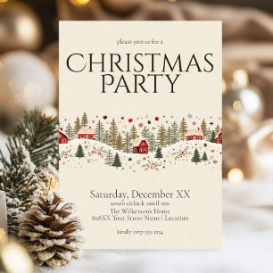 Invitación Navidad Pueblo Folk Art Vintage Navidad