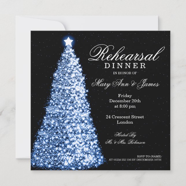 Invitación Navidad que casa el azul de la cena del ensayo (Anverso)