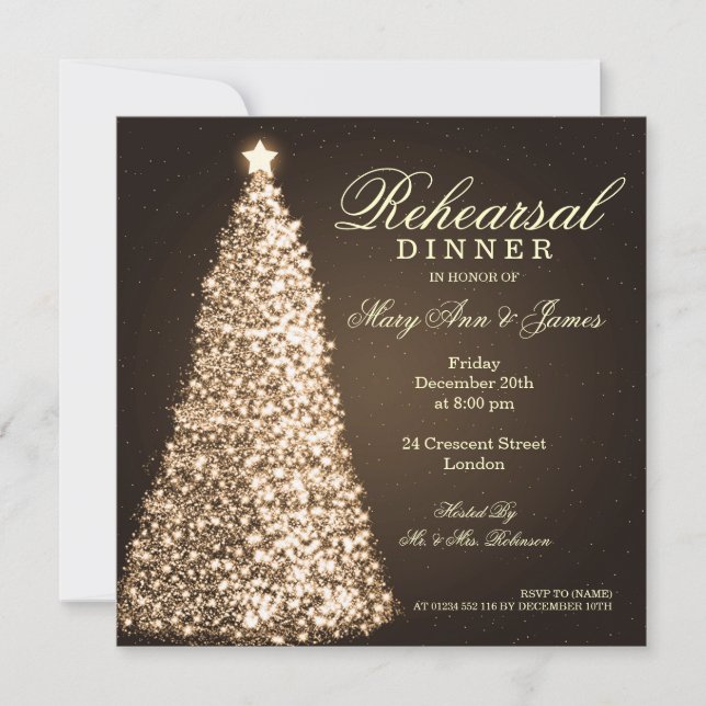 Invitación Navidad que casa el oro de la cena del ensayo (Anverso)