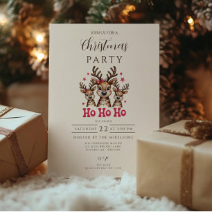 Invitación Navidad Reno Ho Ho Ho