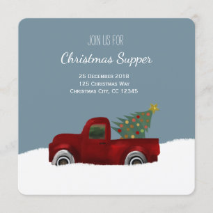 Invitación Navidad retro del camión y del árbol del vintage