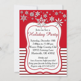 Invitación Navidad rojo y blanco del copo de nieve