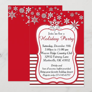 Invitación Navidad rojo y blanco del copo de nieve