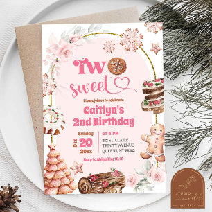 Invitación Navidad Rosa Dos Cumpleaños Dulces de Invierno 2do