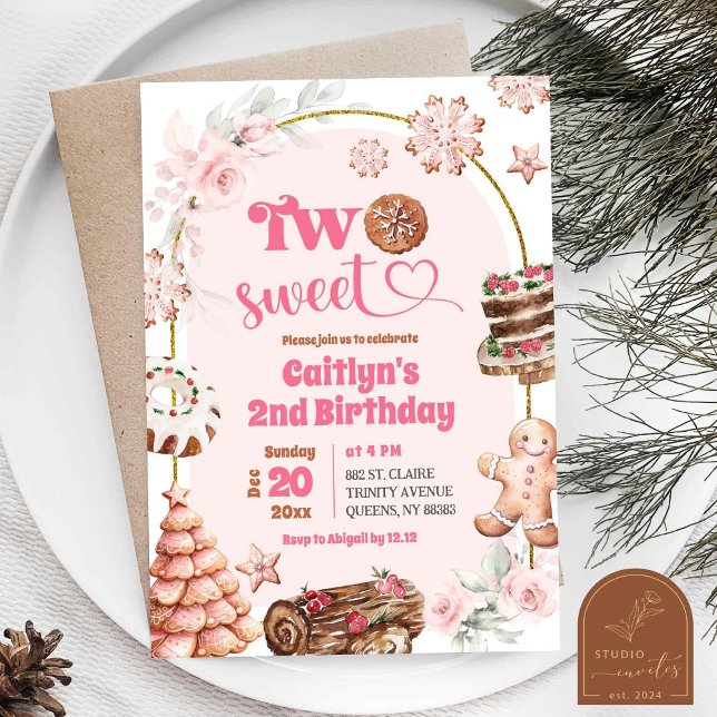 Invitación Navidad Rosa Dos Cumpleaños Dulces de Invierno 2do (Subido por el creador)