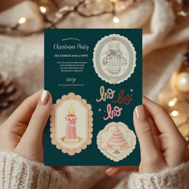 Invitación Navidad Rosa Verde Retro (Subido por el creador)