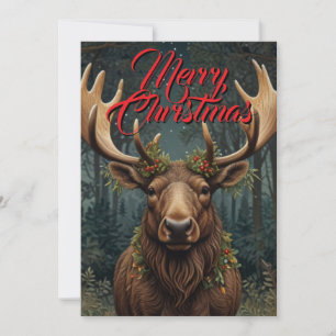 Invitación Navidad rústica alce ciervo boho bosque forestal