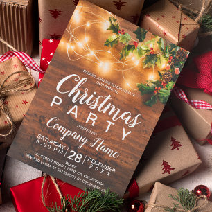 Invitación Navidad rústica decoración corporativa muérdago lu