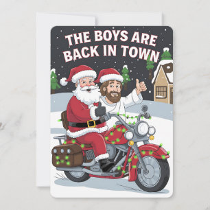 Invitación Navidad Santa Jesús En Una Moto Xmas Divertido