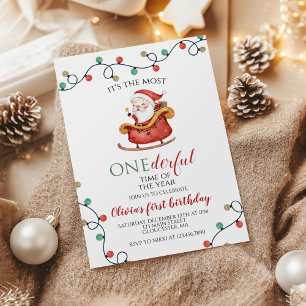 Invitación Navidad Santa Onederful Primer Cumpleaños