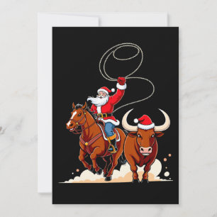 Invitación Navidad Santa Vaquero Lazo Montar Toro Rodeo