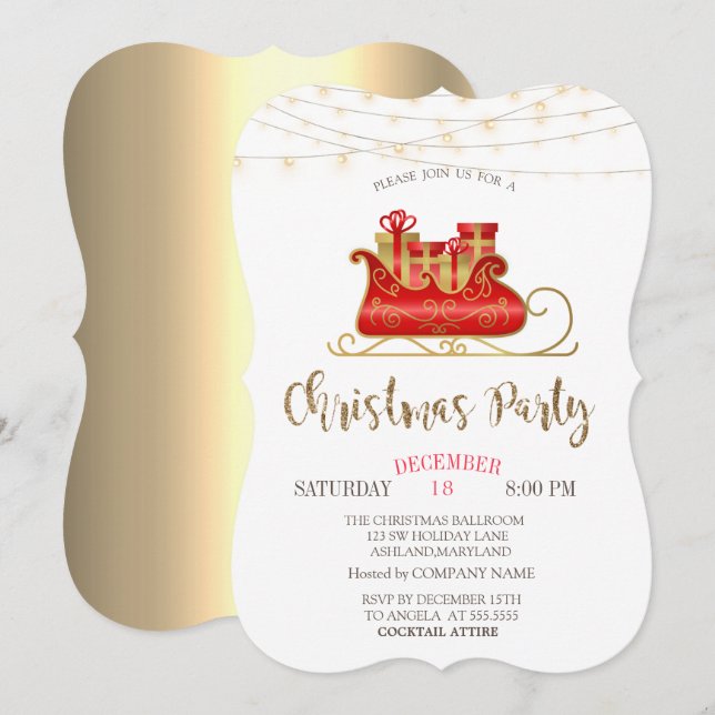 Invitación Navidad Sleigh, compañía de Navidades de oro de Lu (Anverso / Reverso)