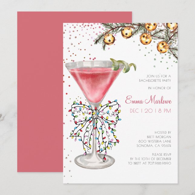 Invitación Navidad temporada Bachelorette Fiesta de cócteles (Anverso / Reverso)