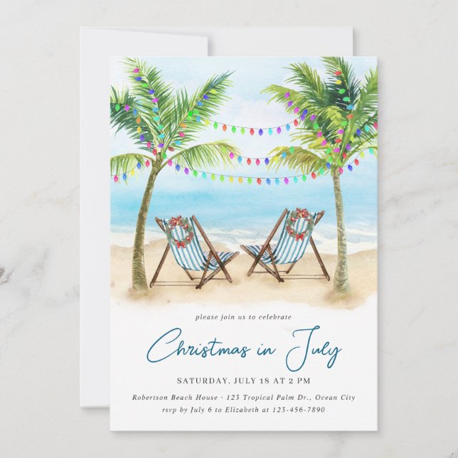 Invitación Navidad Tropical en Julio Playa Palmeras (Anverso)