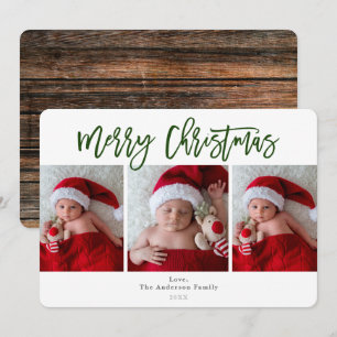 Invitación Navidad Verde Árbol de Madera Rústica Foto Navideñ