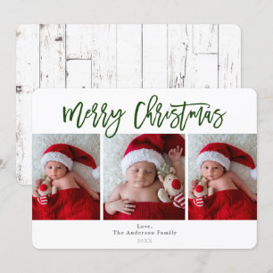 Invitación Navidad verde blanca madera foto de vacaciones