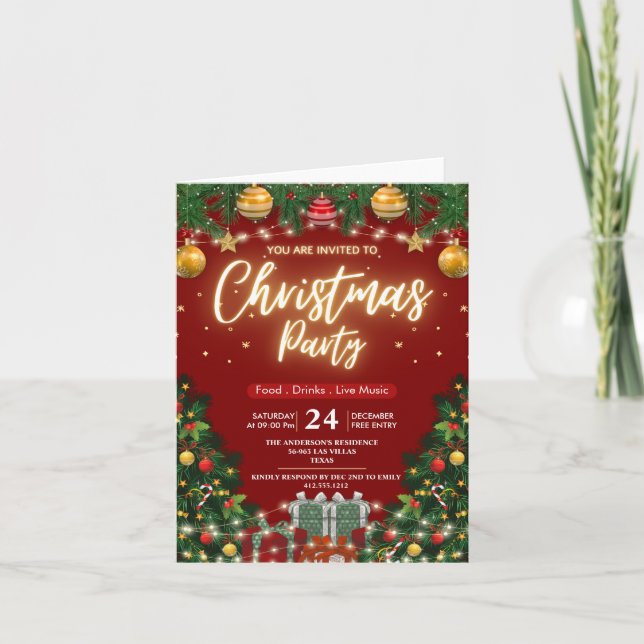 Invitación Navidad Verde Plaid Moderno Elegante (Anverso)