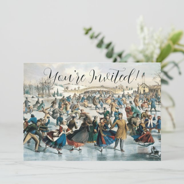 Invitación Navidad Victoriana Central Park Currier & Ives (Anverso de pie)