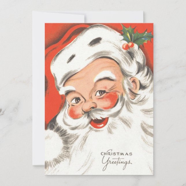 Invitación Navidad Vintage, alegre Papá Noel con sonrisa (Anverso)
