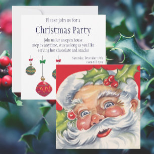 Invitación Navidad Vintage, alegre Papá Noel con su sombrero