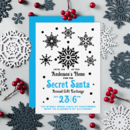 Invitación Navidad Vintage Azul Blanco Negro Santa Claus Copo