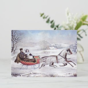 Invitación Navidad Vintage, El Camino Invierno, Caballo de Tr
