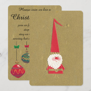 Invitación Navidad Vintage, Gnomo adorable de Santa Claus sob