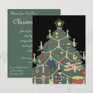 Invitación Navidad Vintage Niños Alrededor de un Árbol Decora