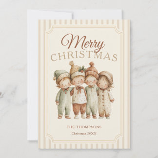 Invitación Navidad Vintage Niños Personalizados Familia Fiest