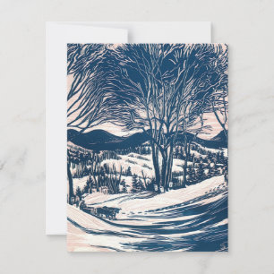 Invitación Navidad Vintage, paisaje de montaña de nieve de in