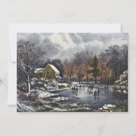 Invitación Navidad vintage, primeros patinadores de invierno 