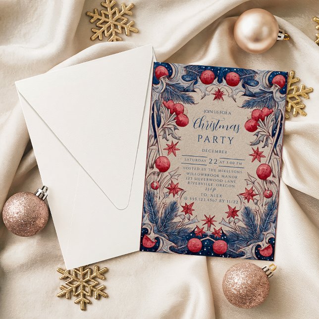 Invitación Navidad Vintage Rojo y Azul (Subido por el creador)