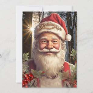 Invitación Navidad vintage Santa Claus bosque de madera