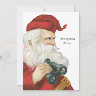 Invitación Navidad Vintage, Santa Claus con Prismáticos