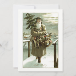 Invitación Navidad vintage, Santa Claus victoriano con juguet