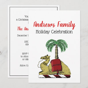 Invitación Navidad Xmas Heráldico Camello Palma Árbol Color