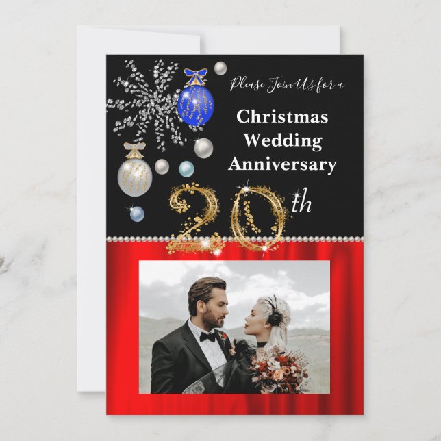 Invitación Navidades 20° aniversario Boda Negro y Oro (Anverso)