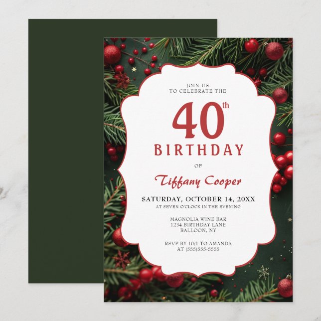 Invitación Navidades 40.º cumpleaños (Anverso / Reverso)