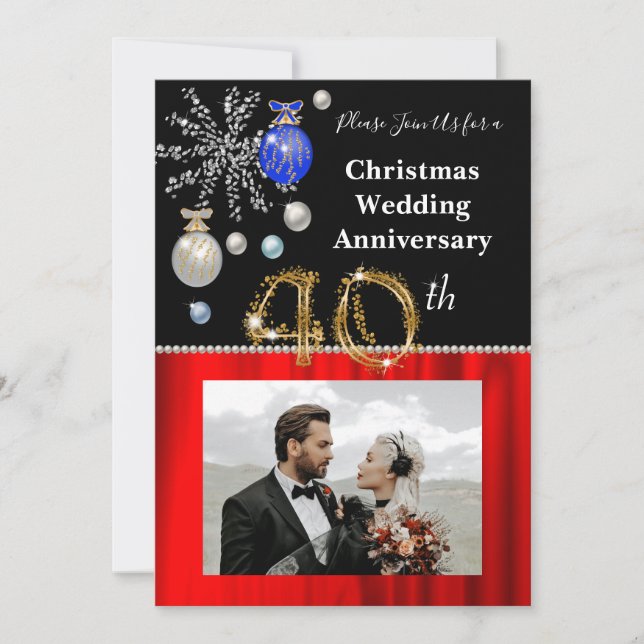 Invitación Navidades 40° aniversario Boda Negro y Oro (Anverso)