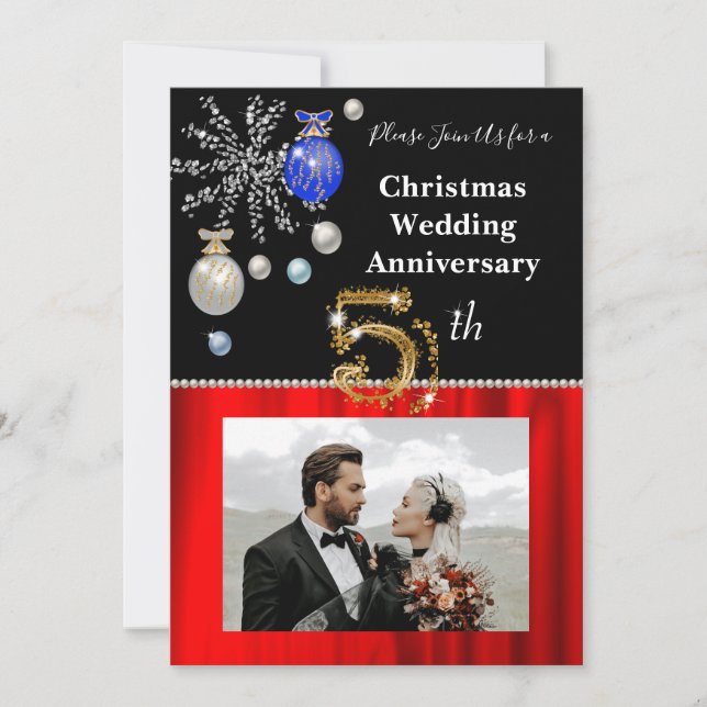 Invitación Navidades 5º aniversario Boda Negro y Oro (Anverso)