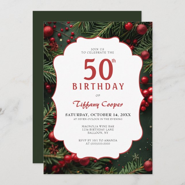 Invitación Navidades 50.º cumpleaños (Anverso / Reverso)