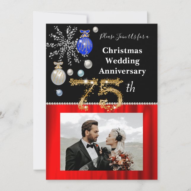Invitación Navidades 75º aniversario Boda Negro y Oro (Anverso)